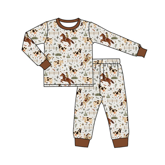 Baby Boy Long Sleeves Western Rodeo Shirt Pants Pajamas Set