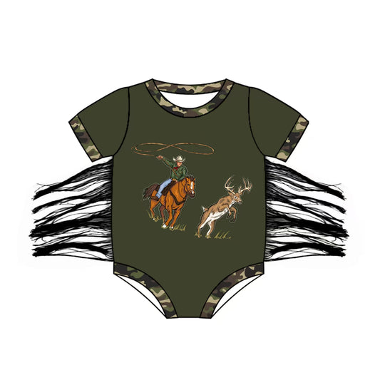 Baby Boy Short Sleeves Deer Hunting Tassels Bubble Camo Romper (Moq 5) 12.5