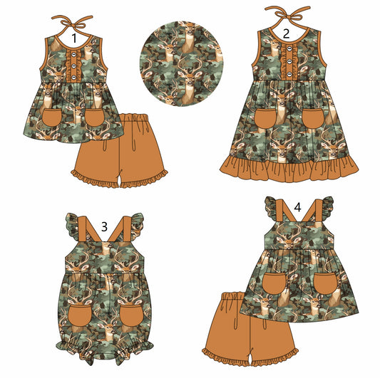 Baby Boy Girl Deer Camo Sibling Pocket Dress Romper Clothes Set ( Moq 5 Each style ) 11.22