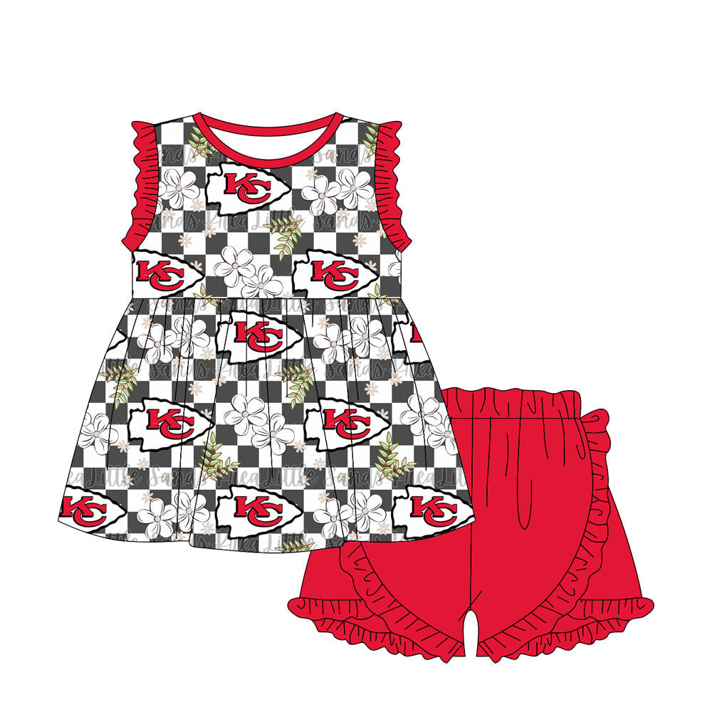 Baby Girl Football Flower Checked Sibling Dress Romper Set ( Moq 5 Each Style )