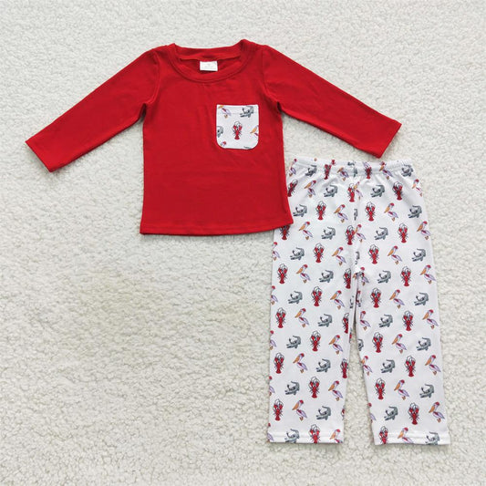 BLP0300 Baby Girl Long Sleeves Crawfish Pants Christmas Outfit