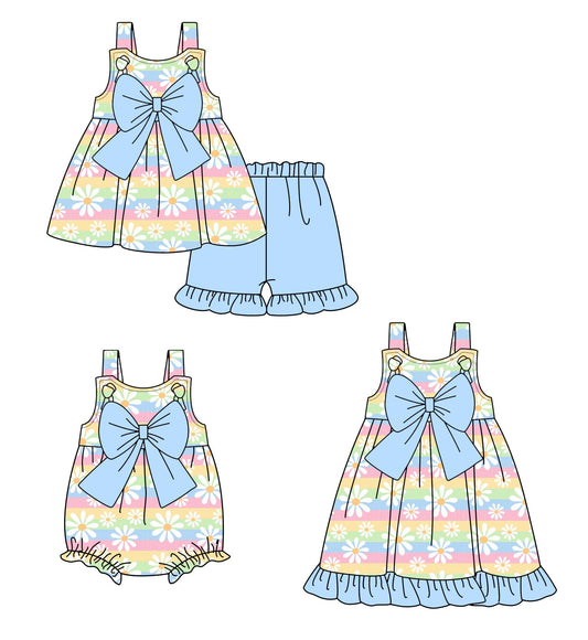 ( Moq 5 Each Style ) Baby Girl Sleeveless Flower Bows Sibling Romper Dress Set 4.18
