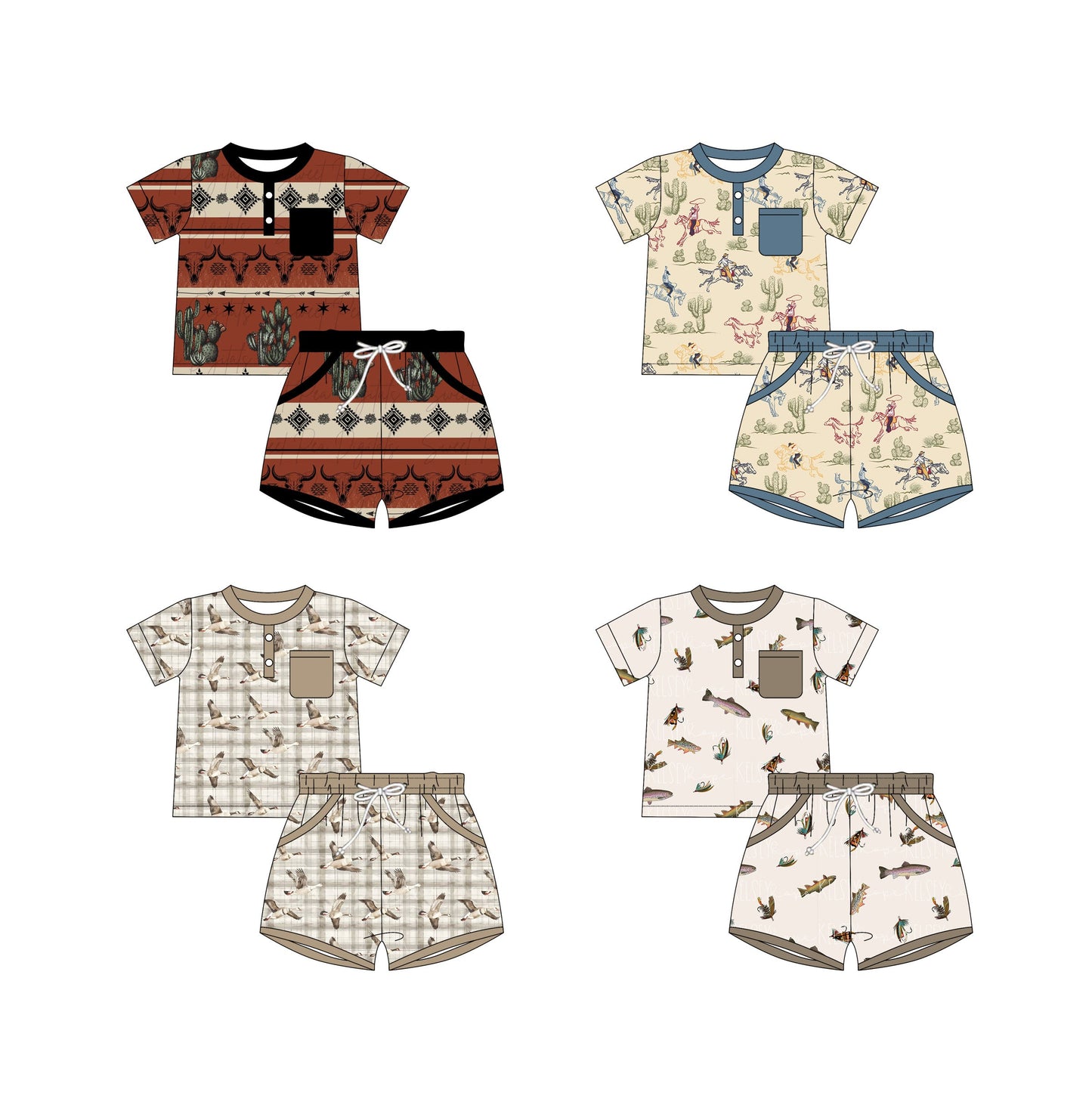 Baby Boy Short Sleeves Western Ducks Hunting Sibling Set ( Moq 5 Each Style ) 2.11