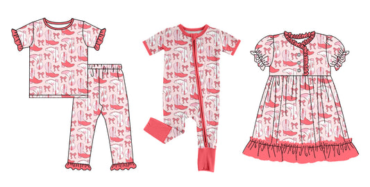 Baby Girl Short Sleeves Western Boots Bows Sibling Romper Dress Set ( Moq 5 Each Style ) 12.20