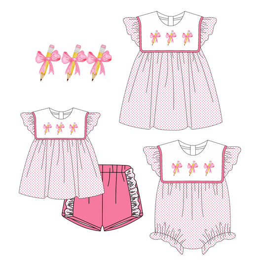 Baby Girl Bows Pencil Back To School Sibling Romper Dress Set ( Moq 5 Each Style ) 3.6
