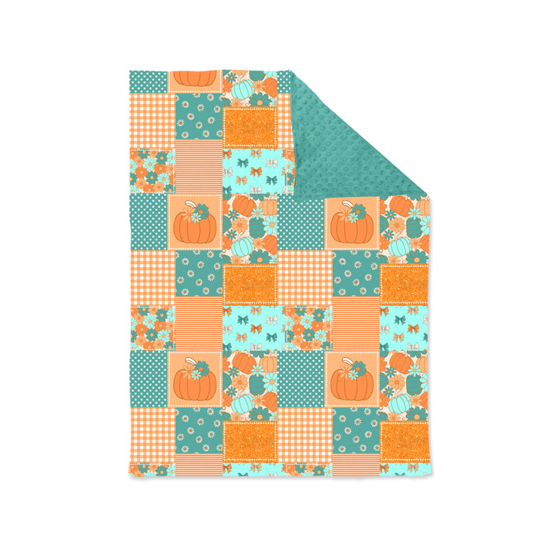 Baby Girl Pumpkin Bows Fall Green Orange Plaid Blanket