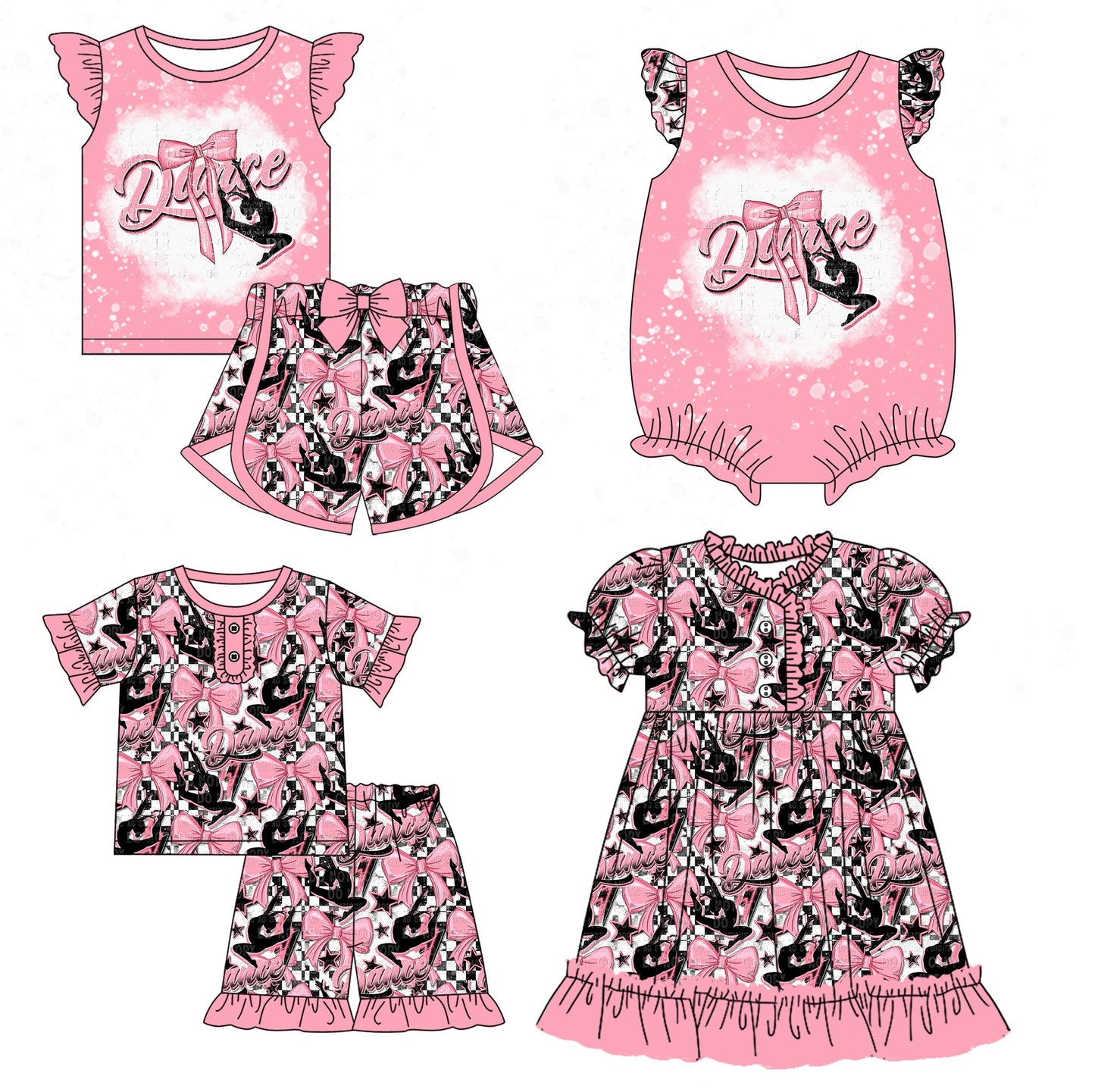 Baby Girl Short Sleeves Dance Bows Sibling Romper Dress Set ( Moq 5 Each Style ) 12.21