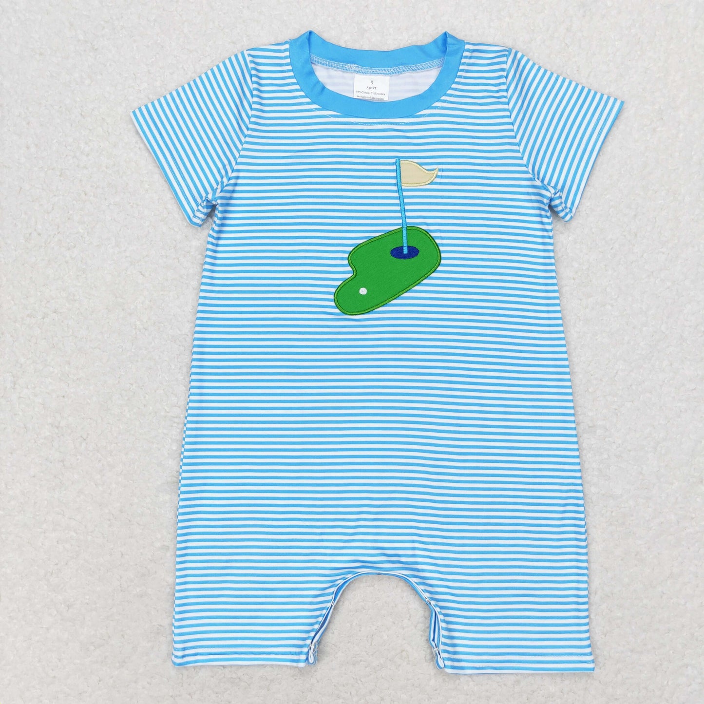 Baby Boy Short Sleeves Embroidery Golf Stripes Summer One Piece Romper