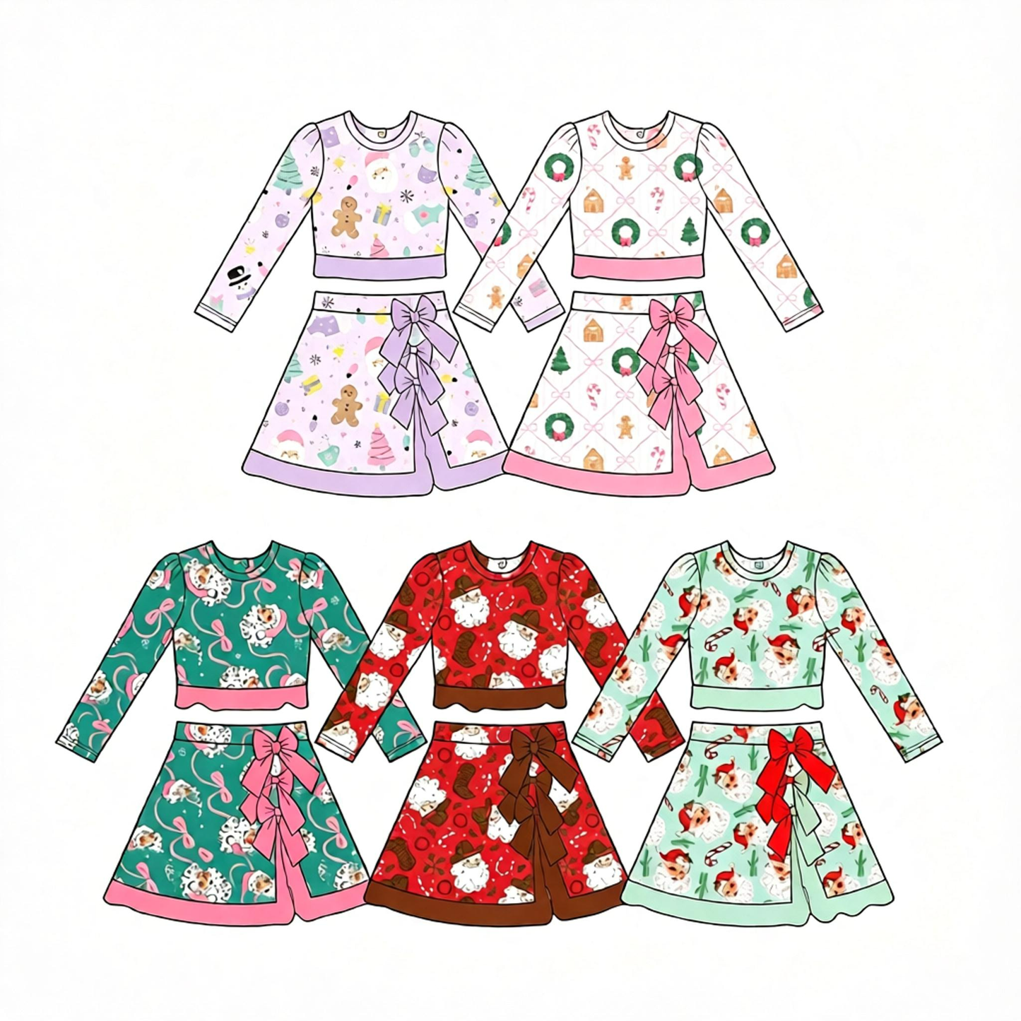 ( Moq 5 Each Style ) Sibling Baby Girls Kids Christmas Santa Shirts Bows Skirts Shorts Sibling Sets Clothes