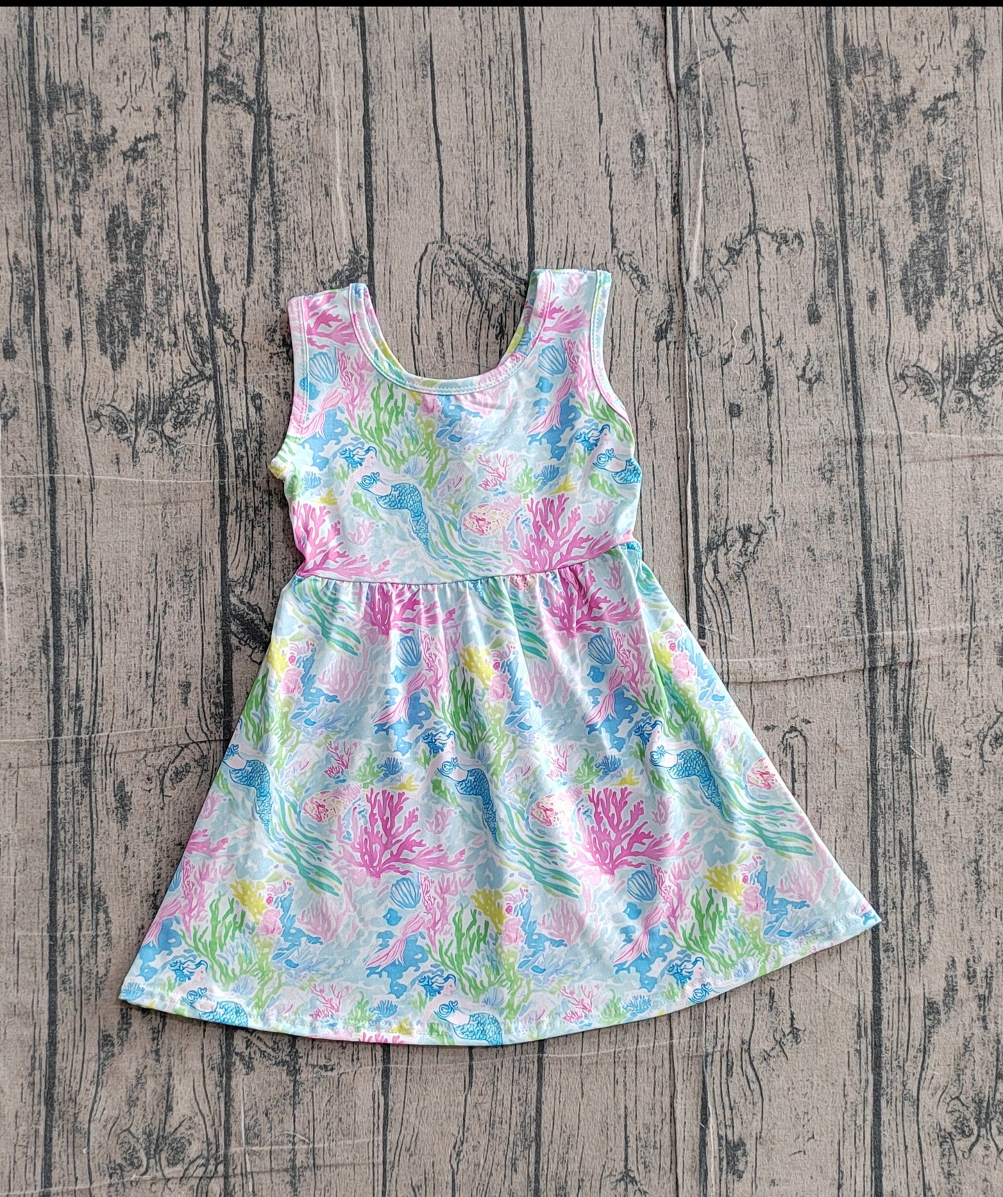 ( No moq ) Preorder Baby Girls Kids Sleeveless Sea Flower Knee Length Dress