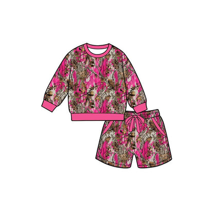 Sibling Baby Girls Adult Women Long Sleeves Leaves Shirts Pockets Shorts Sets Camo Clothes RTS