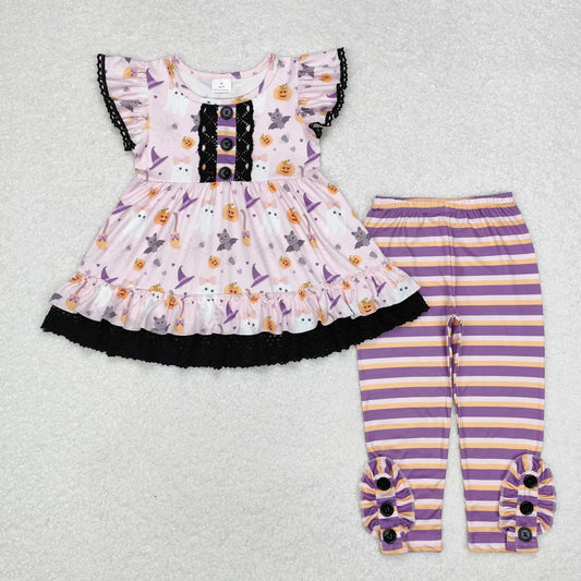 Baby Girl Halloween Pumpkin Bats Tunic Legging Clothes Set