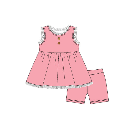 ( Moq 5 ) Preorder Baby Girl Kids Pink Tunic Ruffle Shorts Set Cotton Clothes