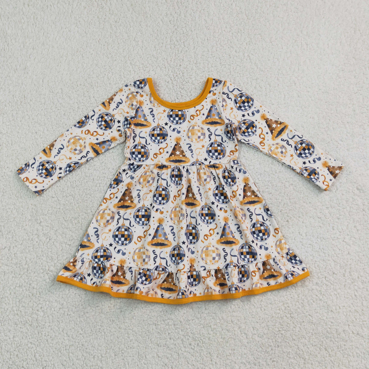 Baby Girls Kids Long Sleeves Happy New Year Knee Length Dress Clothes RTS