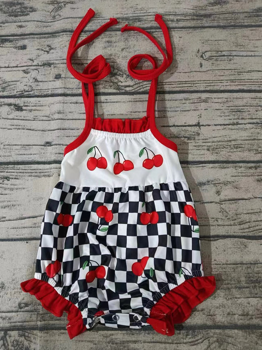 Moq 5 Baby Girl Sleeveless Cherry Checkered One Piece Romper