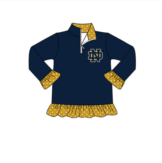 Baby Girl Long Sleeves Navy Zipper Team Pullover Shirt