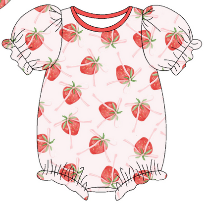 Baby Girl Strawberry Bows Sibling Matching Dress Romper Pink Clothes Set ( Moq 5 Each style )