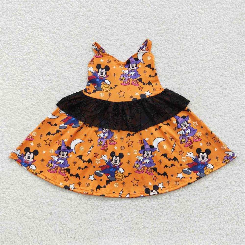 GSD0453 Baby Girl Halloween Pumpkin Sleeveless Twirl Dress