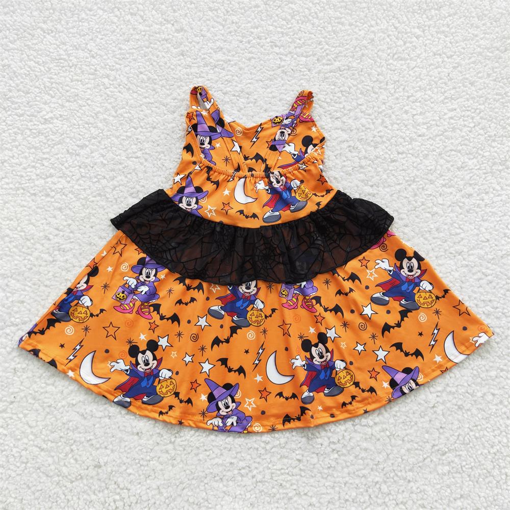 GSD0453 Baby Girl Halloween Pumpkin Sleeveless Twirl Dress