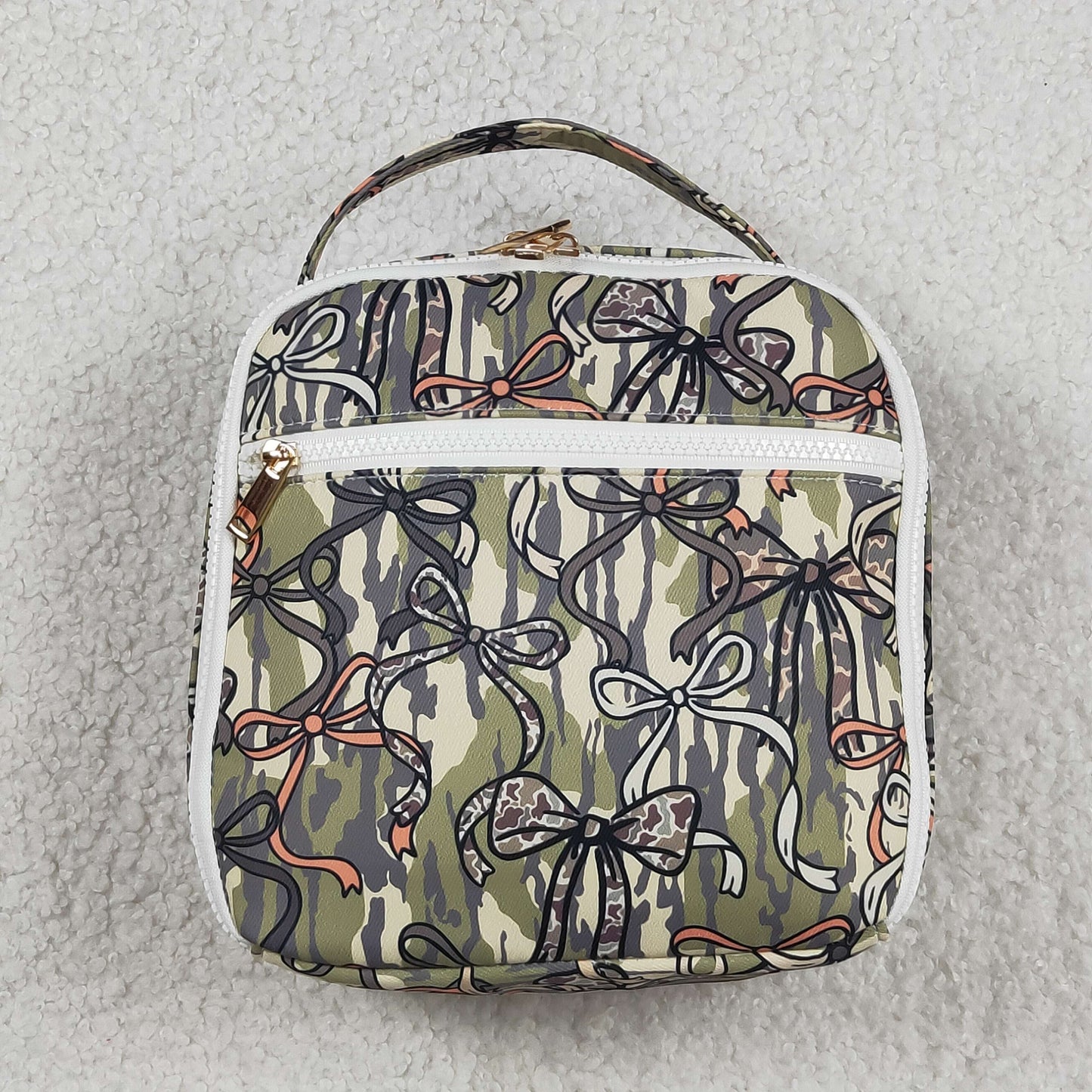 Baby Girls Kids Camo Bows Print Lunch Box Picnic Thermal Bag RTS