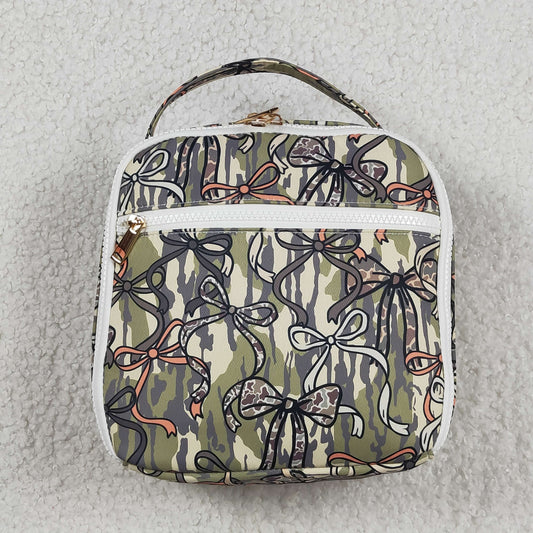 Baby Girls Kids Camo Bows Print Lunch Box Picnic Thermal Bag RTS