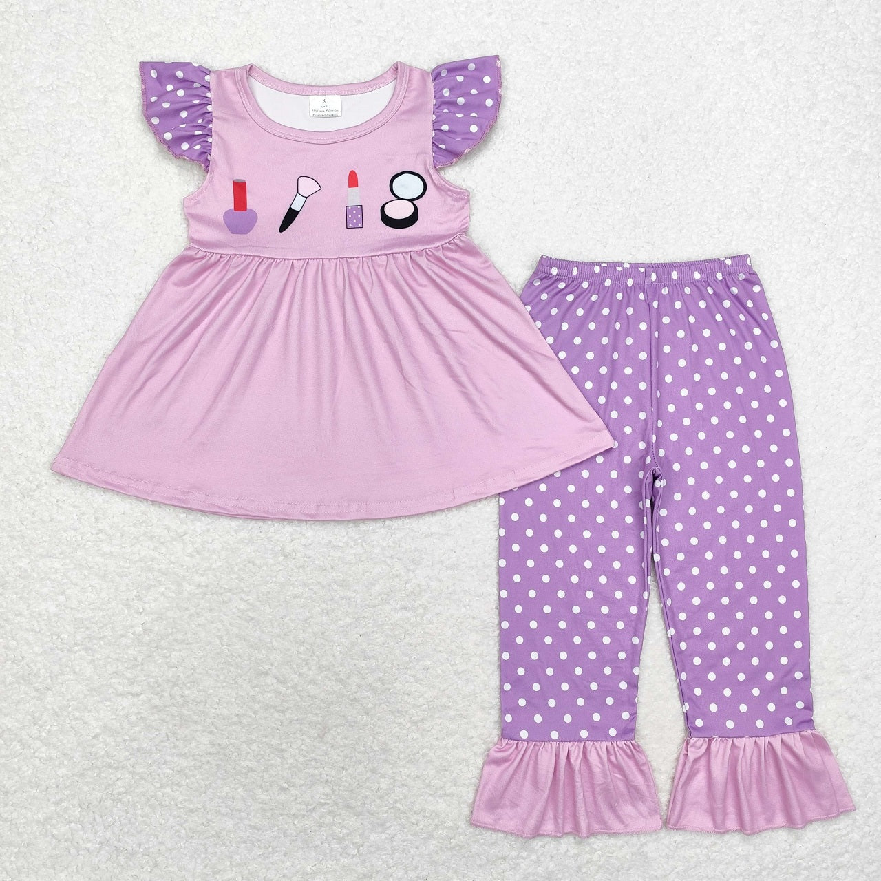 Baby Girl Short Sleeves Lipstick Tunic Pants Purple Set