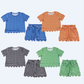 Sibling Baby Girls Kids Short Sleeves Plaid Shirts Scallop Shorts Sets Summer Clothes RTS