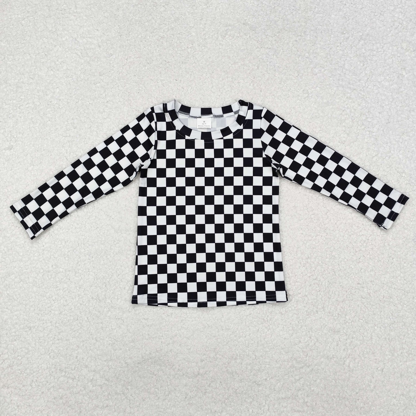 Baby Kids Toddler Long Sleeves White Black Checkered Shirt Tops