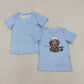 Sibling Baby Boys Kids Short Sleeves Dog Fishing Blue Shirts Tops RTS