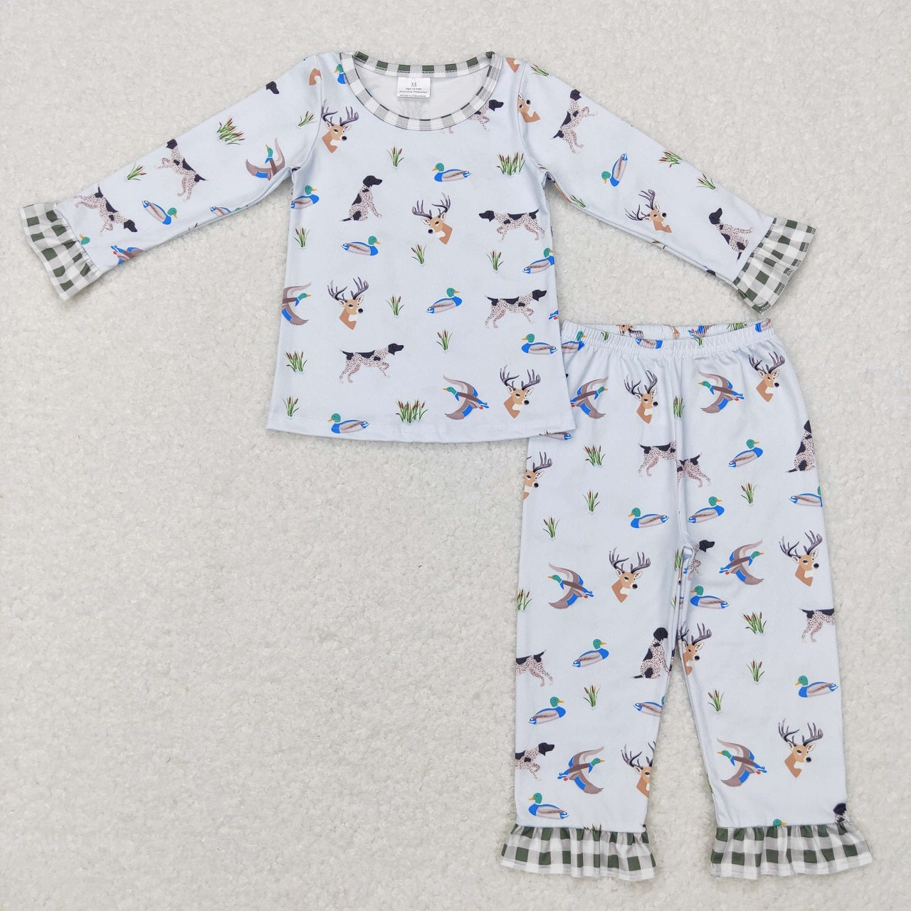 BLP0410 Baby Boy Long Sleeves Ducks Dogs Shirt Pants Hunting Pajamas Outfit