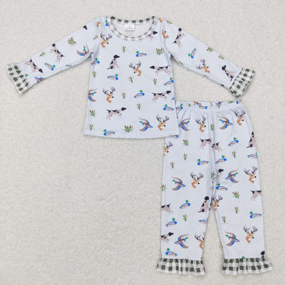 BLP0410 Baby Boy Long Sleeves Ducks Dogs Shirt Pants Hunting Pajamas Outfit