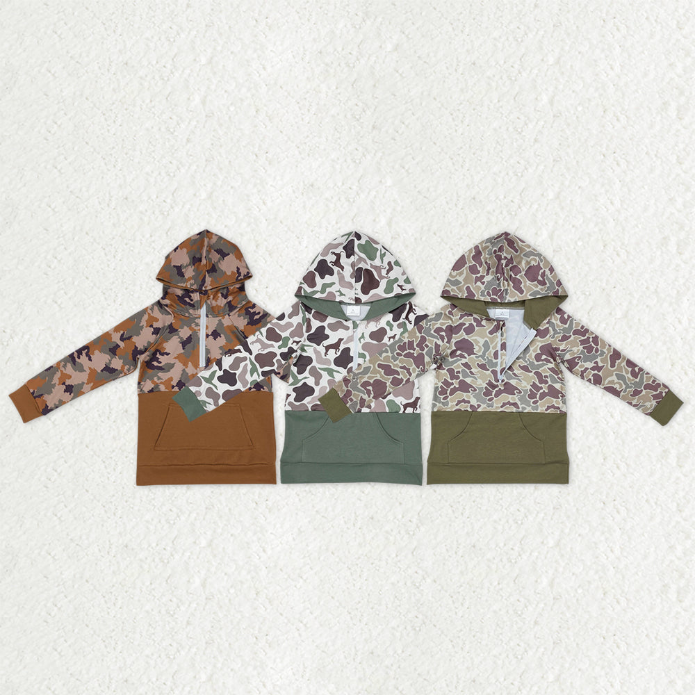 Sibling Baby Boys Long Sleeves Pockets Zipper Hoodie Pullovers Southern Camo Shirts RTS