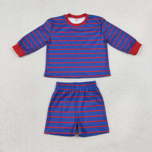 Baby Girls Kids Long Sleeves Stripes Shirt Shorts Blue Set Yoga Active Clothes RTS