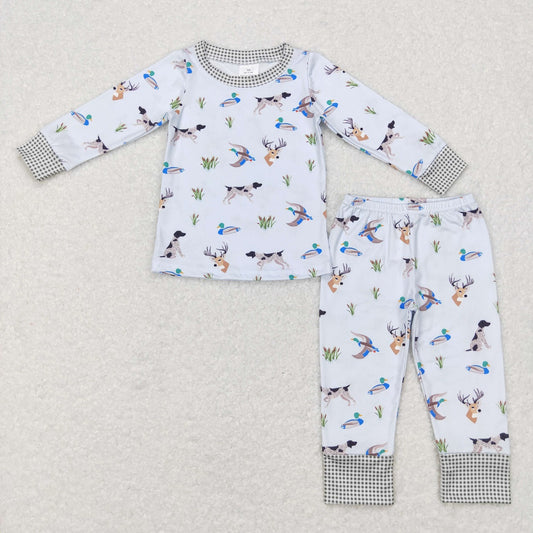 BLP0410 Baby Boy Long Sleeves Ducks Dogs Shirt Pants Hunting Pajamas Outfit