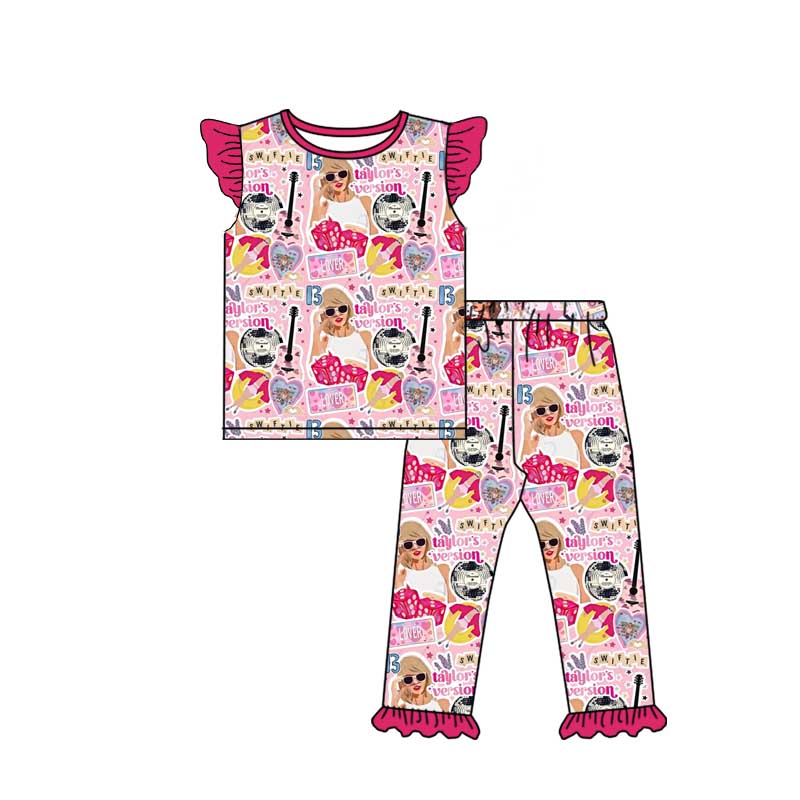 Baby Girl Short Sleeves Singer Shirt Pants Pajamas Set Moq 5