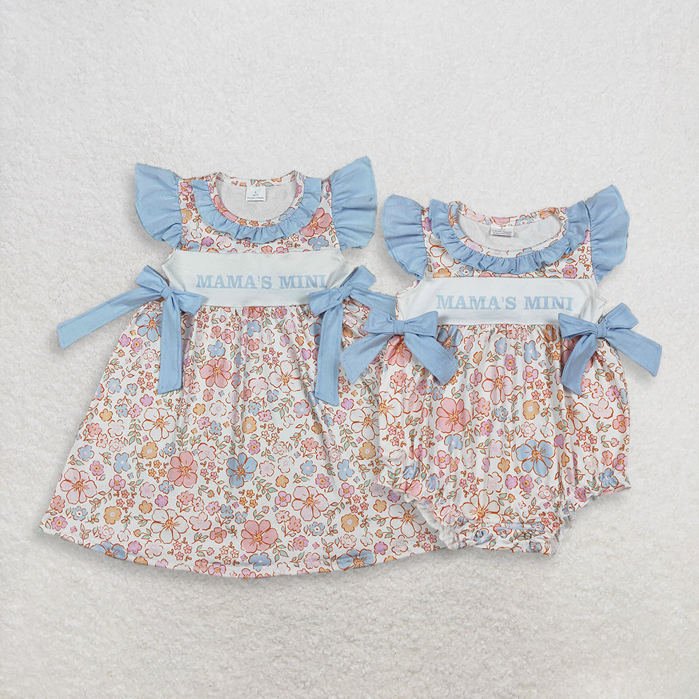 Sibling Baby Girls Kids Short Sleeves Mama's MIni Flower Bows Romper Dress Clothes RTS
