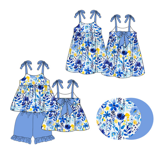 Baby Girl Flower Blue Straps Sibling Dress Set ( Moq 5 Each Style ) 1.20
