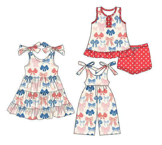 Baby Girl Straps Bows 4th Of July Sibling Jumpsuit Dress Set ( Moq 5 Each Style ) 3.15