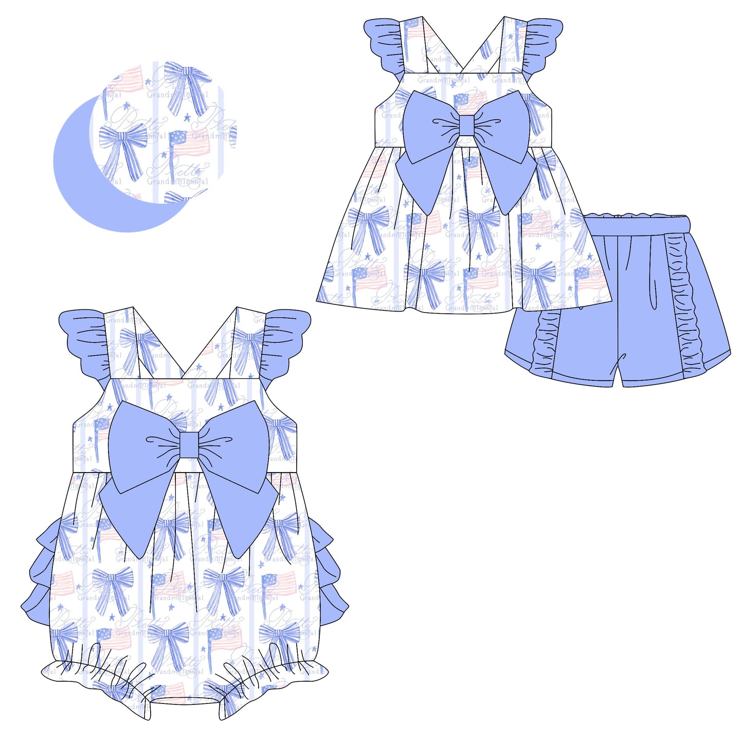 Baby Girl Bows Flags July 4th Sibling Romper Set ( Moq 5 Each Style ) 2.8