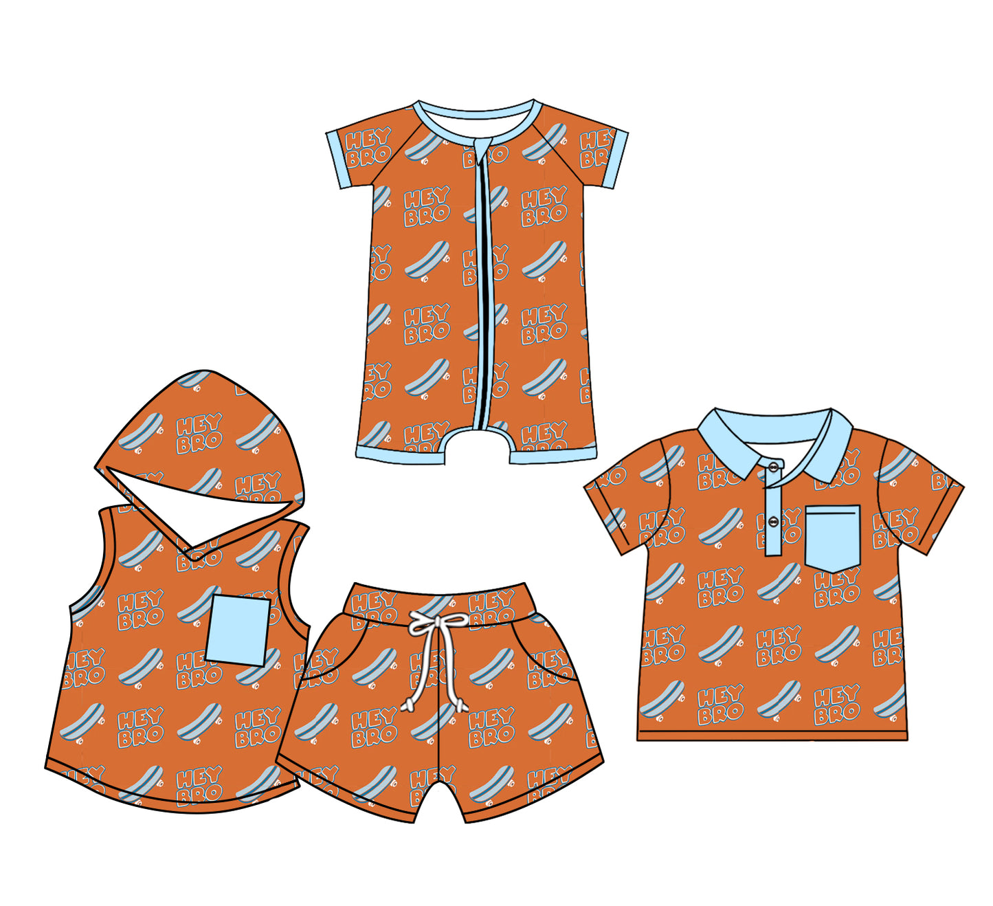 Baby Boy Short Sleeves Sibling Brother Romper Clothes Set ( Moq 5 Each Design )11.20