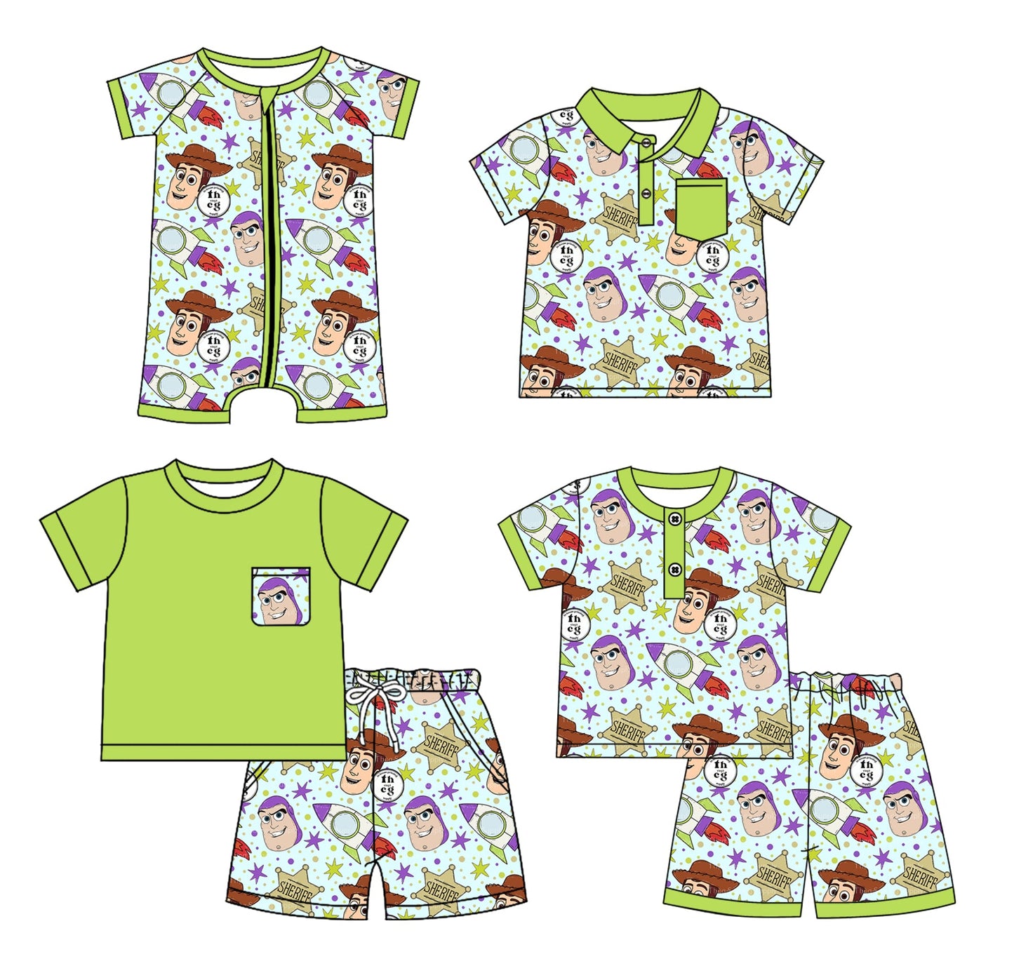 Baby Boy Toys Green Sibling Romper Shirt Set ( Moq 5 Each Style ) 1.15