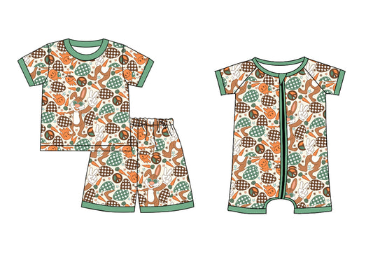 Baby Boy Short Sleeves Easter Rabbits Eggs Carrots Sibling Romper Clothes Set ( Moq 5 Each Design ) 12.3