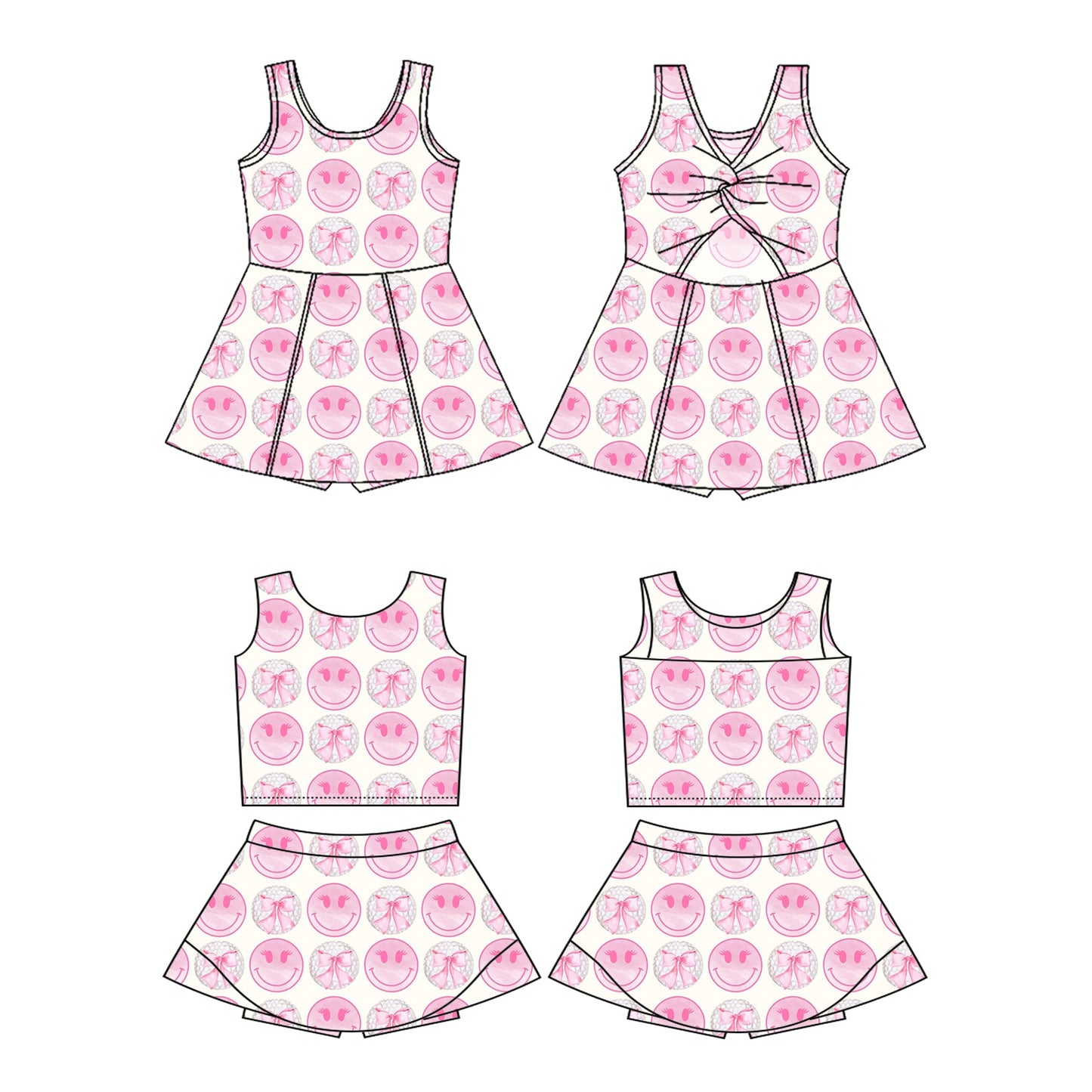 Baby Girl Sleeveless Smile Pink Bows Sibling Dress Set ( Moq 5 Each Style ) 3.13