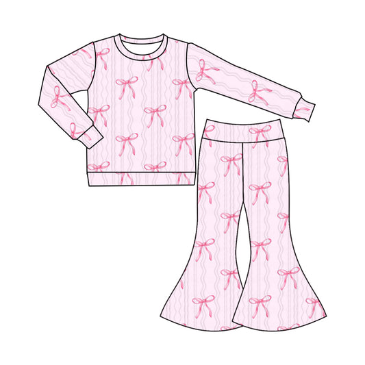 Baby Girl Long Sleeves Bows Shirt Bell Pants Pink Set