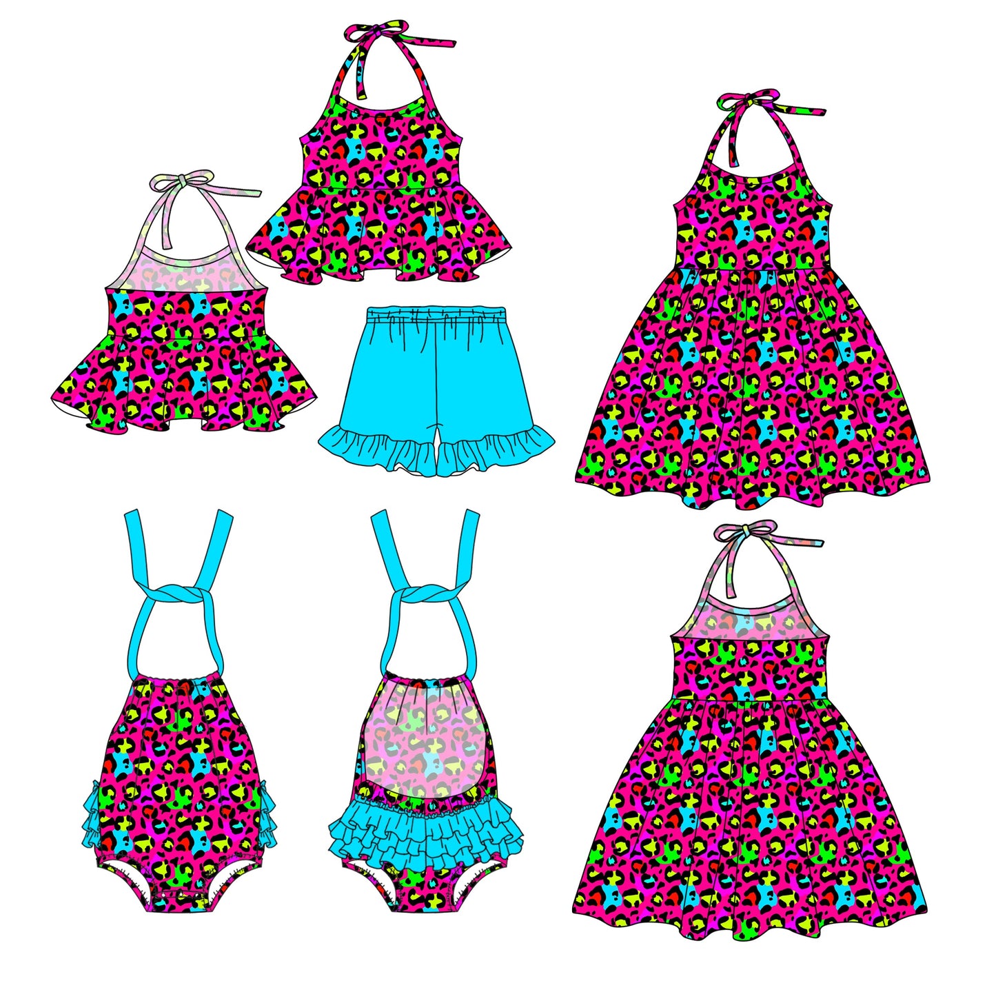 Baby Girl Colorful Leopard Sibling Romper Dress Set ( Moq 5 Each Style ) 1.2
