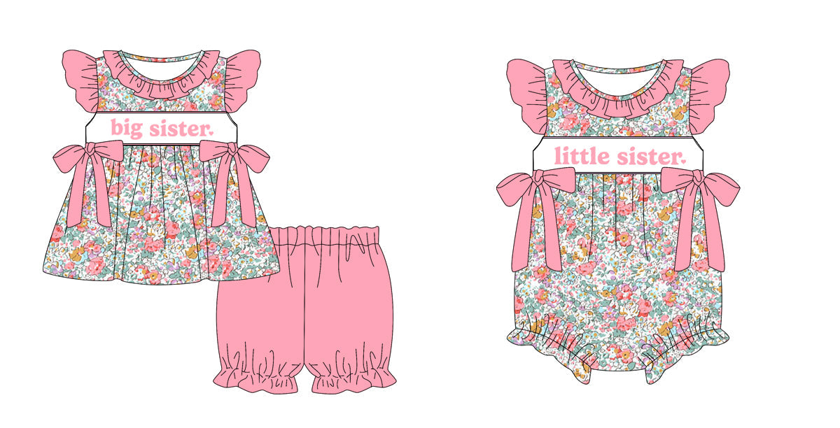Baby Girl Pink Bows Big Little Sister Flower Sibling Romper Set ( Moq 5 Each Style ) 12.27