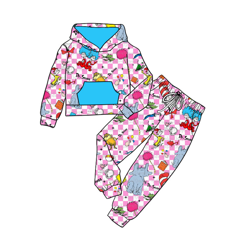 Baby Girl Toddler Dr Reading Pink Checkered Hoodie Shirt Pants Set