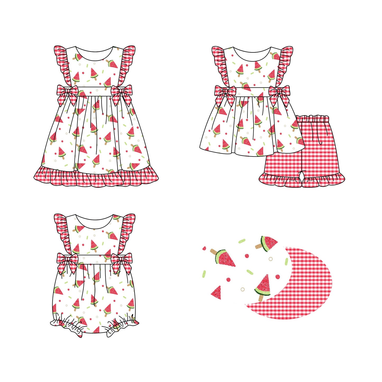 Baby Girl Watermelon Bows Sibling Romper Dress Set ( Moq 5 Each Style ) 1.8
