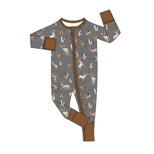 Baby Boy Infant Long Sleeves Deer Ducks Zipper Romper