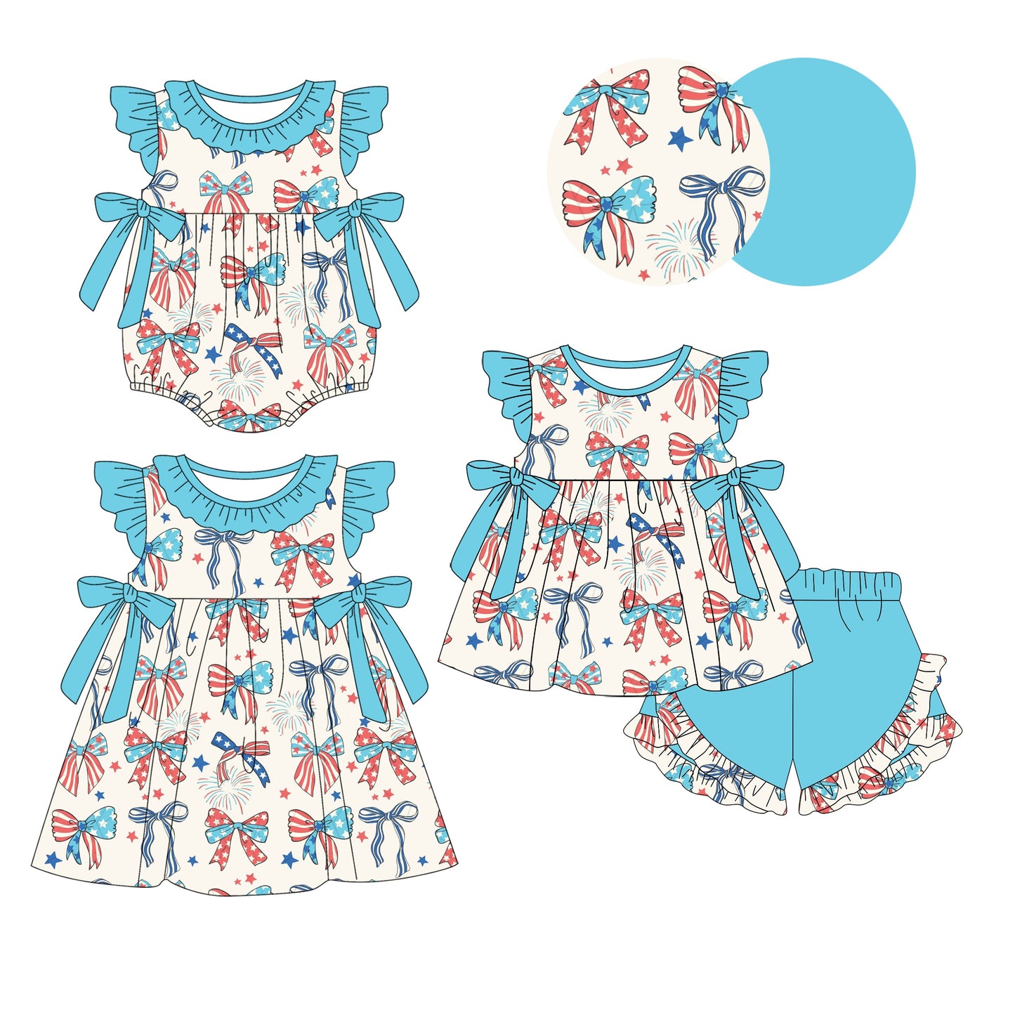Baby Girl July 4th Bows Sibling Romper Dress Set ( Moq 5 Each Style ) 1.10